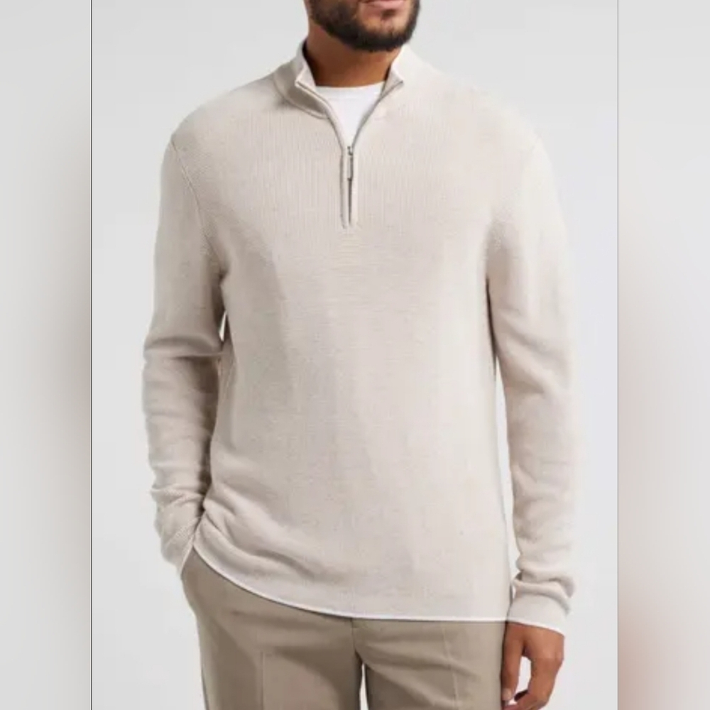 Jack Victor Daulac 100% Cotto1n Quarter Zip Pullover In Sand Mens Size Small